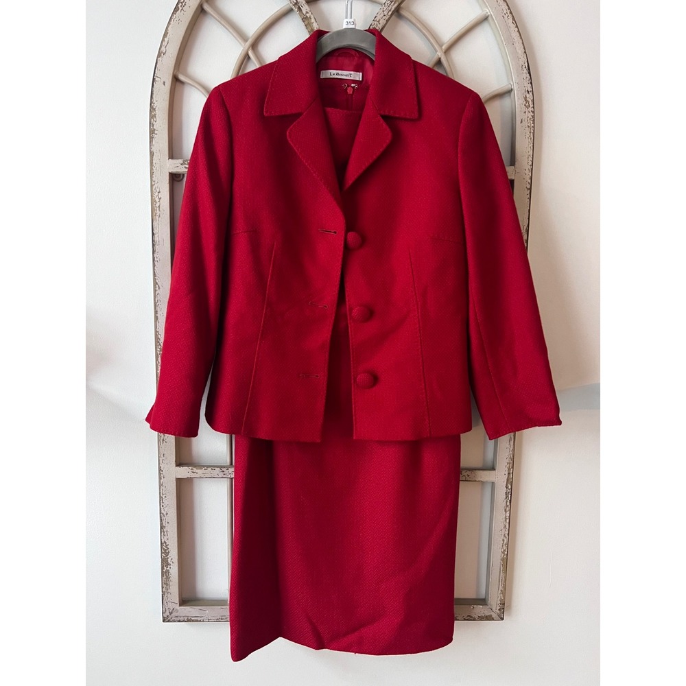 L.K. Bennett Red Pure‎ Wool Dress Suit Set Size 10 Business Professional